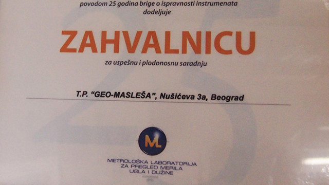 ZAHVALNICA – METROLOŠKA LABORATORIJA