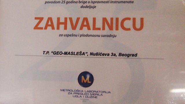ZAHVALNICA – METROLOŠKA LABORATORIJA